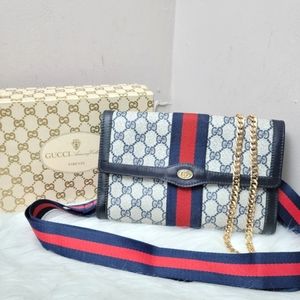 100% Authentic GUCCI vintage web sherry line clutch Bag